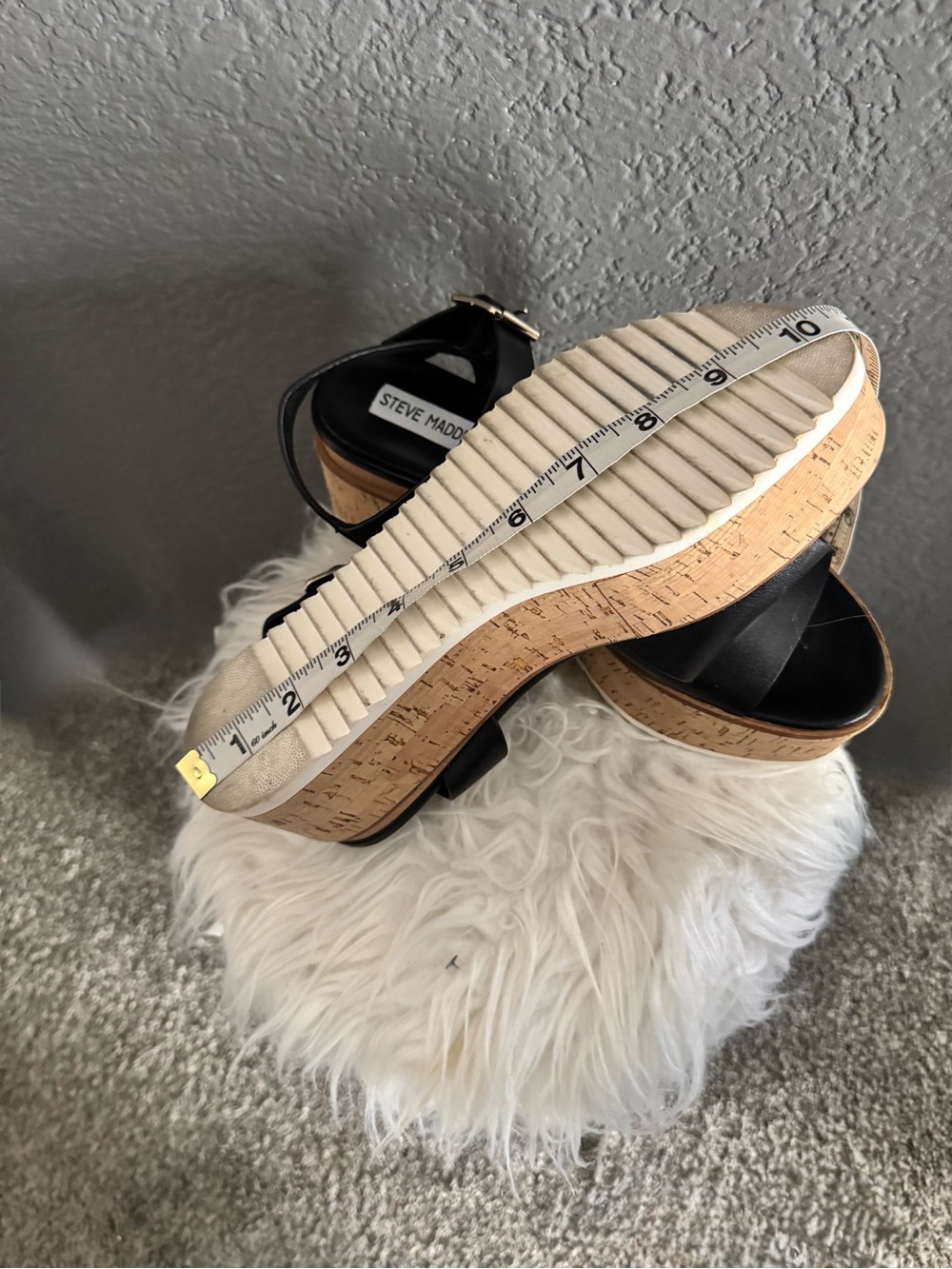 Steve Madden Black Cork Platform Sandals - Picture 4 of 9